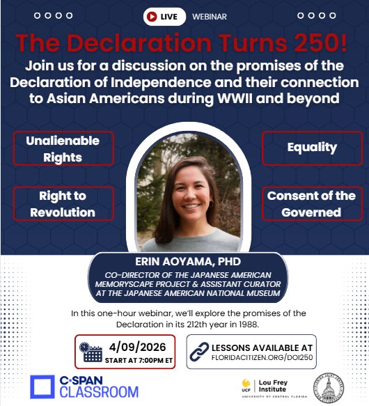 DuchessThompson's tweet photo. Prep for #AAPIhistory month + get lessons for 🗝️ #APUSH and #APGov content with the next @CSPANClassroom and @loufreyinst A250 webinar this Thursday! https://t.co/E8nRjj3aFe. https://t.co/IvJWM3gwhk