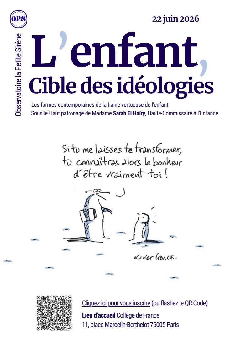 Bonjour <a href="/sarahelhairy/">Sarah EL HAÏRY</a>.
Différentes sources indiquent que le colloque 2026 de l’Observatoire de la Petite Sirène, groupe militant de désinformation anti-trans, sera placé « sous votre haut patronage ».
Pouvez-vous confirmer ou infirmer clairement cette information ?