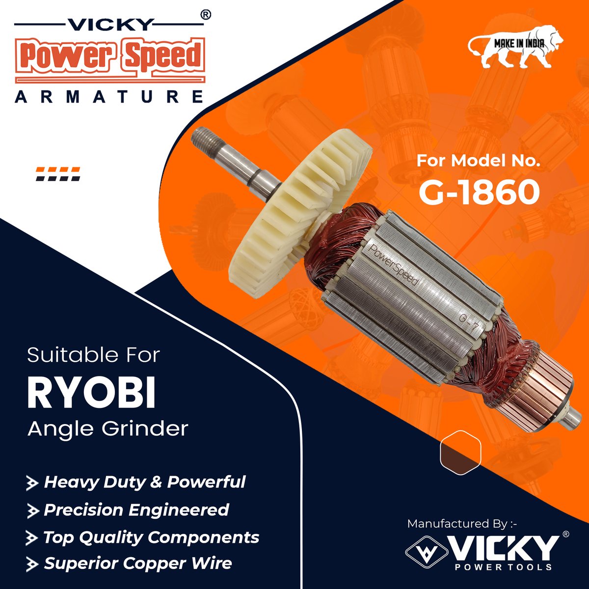 VickyPowerTools's tweet image. PowerSpeed Armature for RYOBI, G-1860 Angle Grinder

Manufactured by Vicky Power Tools
Made In India 🇮🇳

#ryobi #anglegrinder #anglegrindermachine #ryobitools #armature #engineering #metalwork #ryobipowertools #powertools #powerspeed #vickytools