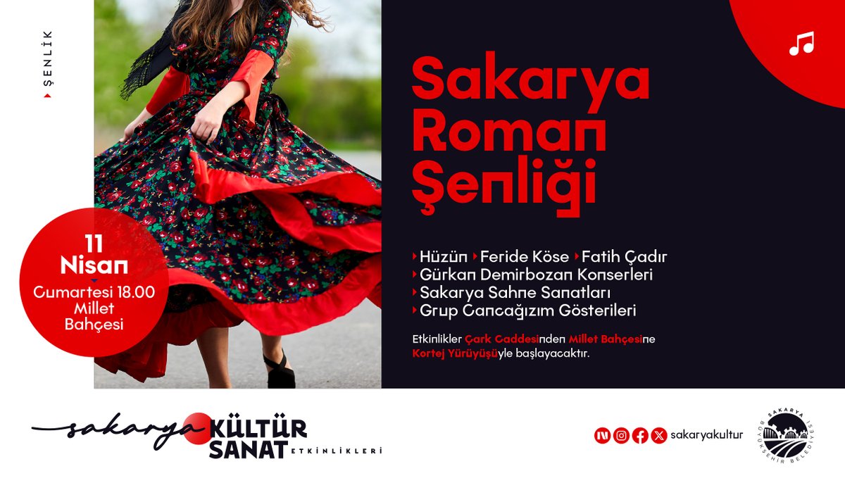 sakaryakultur's tweet photo. 🎉 Kültür & Sanat Etkinliklerimizde 11 Nisan Cumartesi günü dopdolu bir program sizleri bekliyor!

🦁 Kral Aslan Tiyatro Oyunu
Loop Sahne’nin “Kral Aslan” oyunu ile çocuklarımızla keyifli bir buluşma…
🕝 14.30
📍 Sapanca SGM

🎶 Sakarya Roman Şenliği
Birbirinden eğlenceli etkinliklerle Millet Bahçesi’nde buluşuyoruz!
🎺 Etkinlikler, Çark Caddesi’nden Millet Bahçesi’ne kortej yürüyüşüyle başlayacaktır.
🕕 18.00
📍 Millet Bahçesi

🎤 "Yaprak Sayar" Konseri
Türk müziğinin en güzel eserlerinin seslendirileceği bu özel akşama davetlisiniz.
🕗 20.00
📍 Ziya Taşkent Konser Salonu

Sanatla dolu bu güzel günde tüm hemşehrilerimizi etkinliklerimize bekliyoruz! 🌟🎭🎶