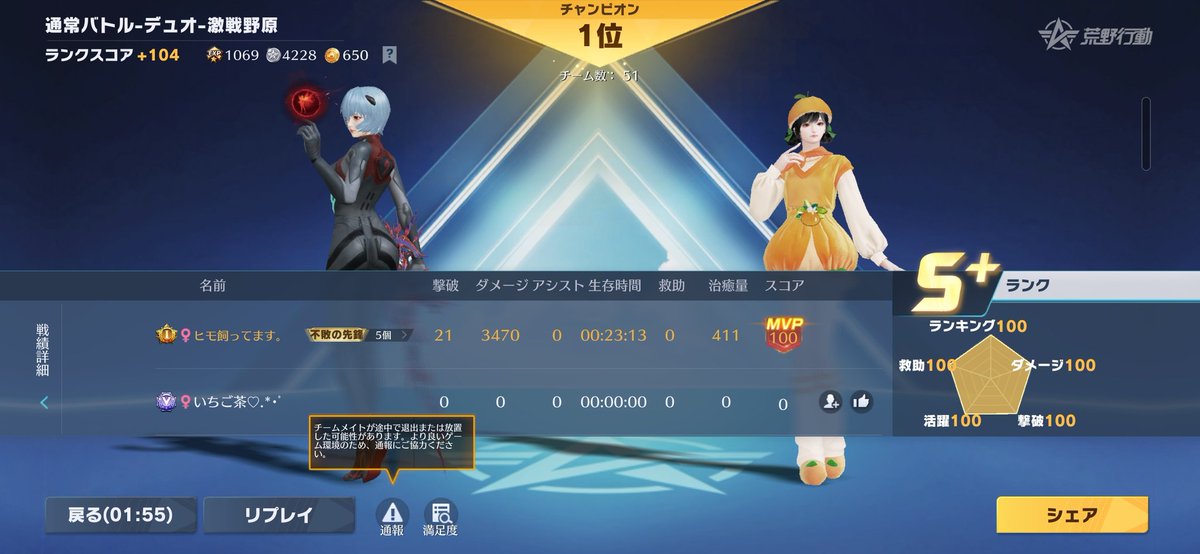 野良でがんばろーっと思ったら味方抜けてソロだったけどドン勝できた笑