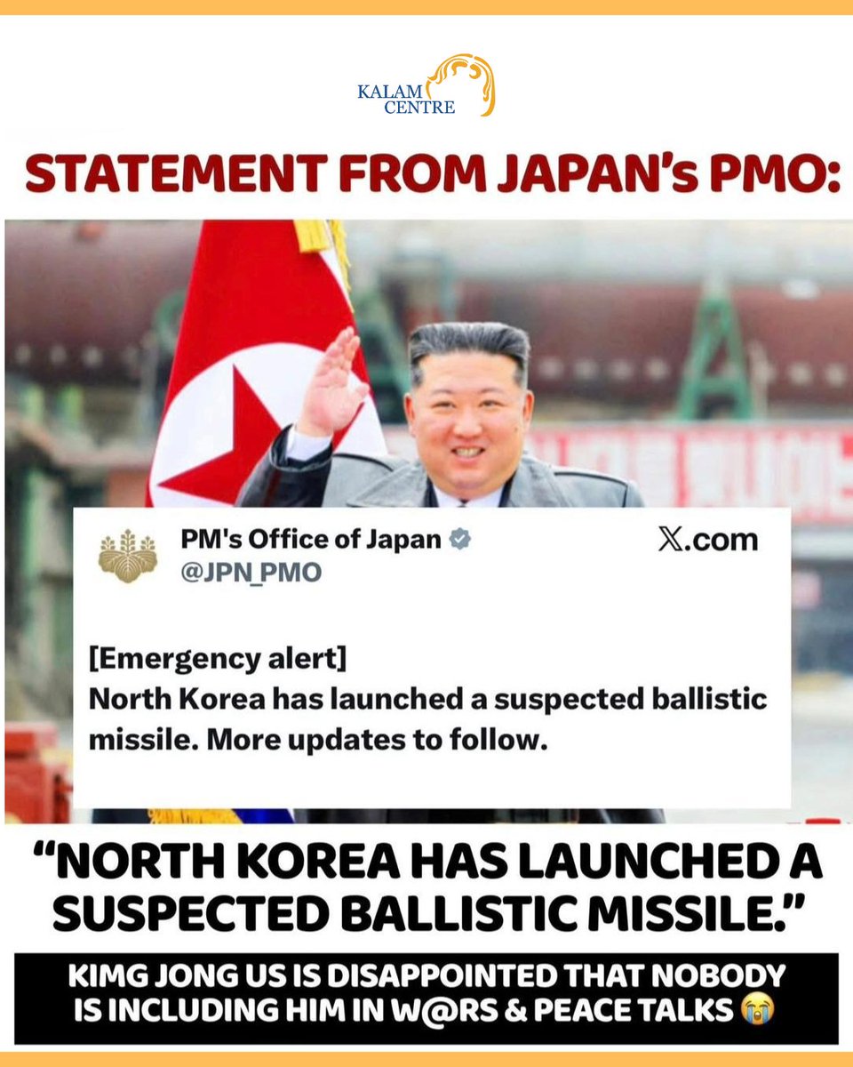 KalamCenter's tweet image. North Korea has launched a suspected ballistic missile. 🚀 #missile #launch