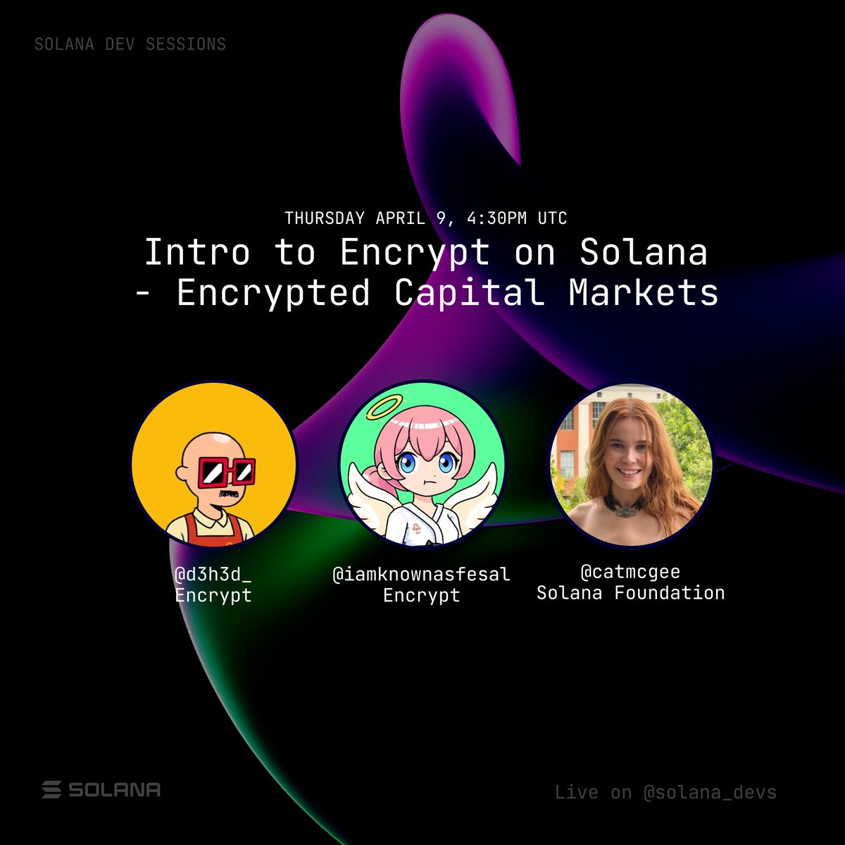 2 for the price of 1?

<a href="/d3h3d_/">d3h3d (ZUD arc) 「🦑」</a> and <a href="/iamknownasfesal/">fesal</a> are joining us for another livestream tomorrow to teach us about encrypted capital markets 👀

solana 🤝 privacy