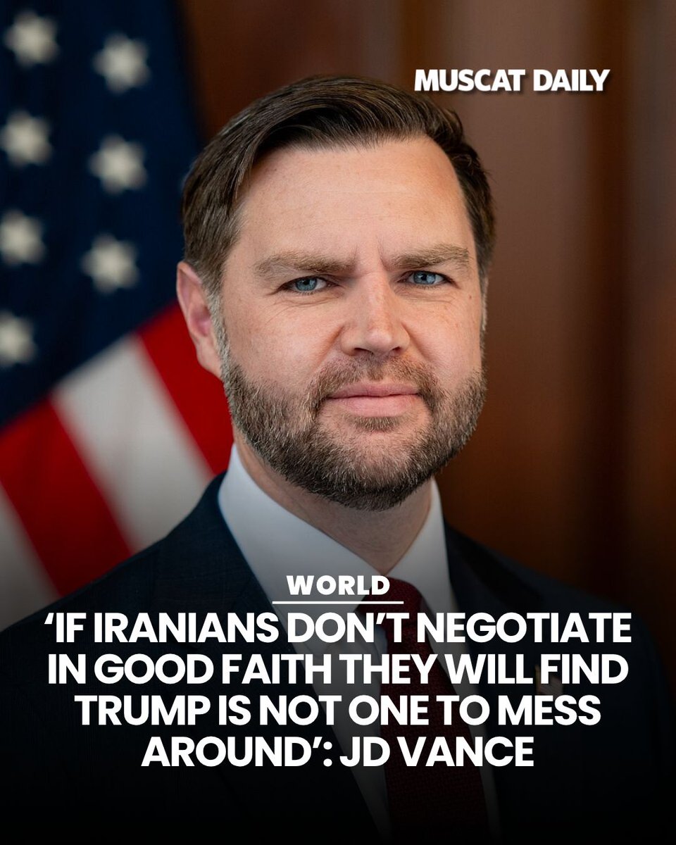 muscat_daily's tweet image. Vice President JD Vance warned Iran ahead of Islamabad talks, stating: "If they’re gonna lie, if they’re gonna cheat, they’re not gonna be happy." He described the ceasefire as fragile. 

#Vance #TrumpAdministration #IranTalks