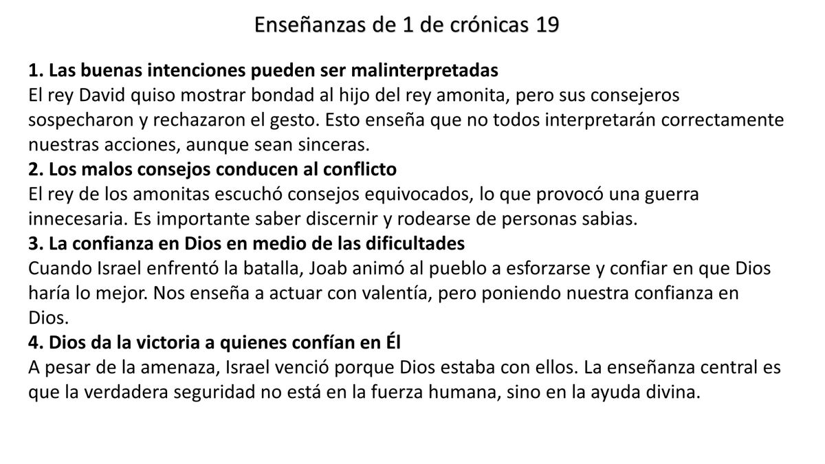 1 DE CRÓNICAS 19 nos enseña a actuar con rectitud, ser prudentes al escuchar consejos y confiar en Dios en medio de los conflictos, sabiendo que Él guía y da la victoria. #rpsp