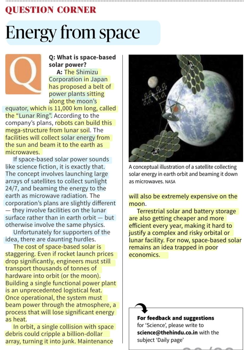 imRavikantYadav's tweet image. Energy from space

What is space based Solar power?

:Explained

#SolarPower #SolarEnergy #Moon #LunarRing #PowerPoint
#Science

#UPSC 

Source: TH