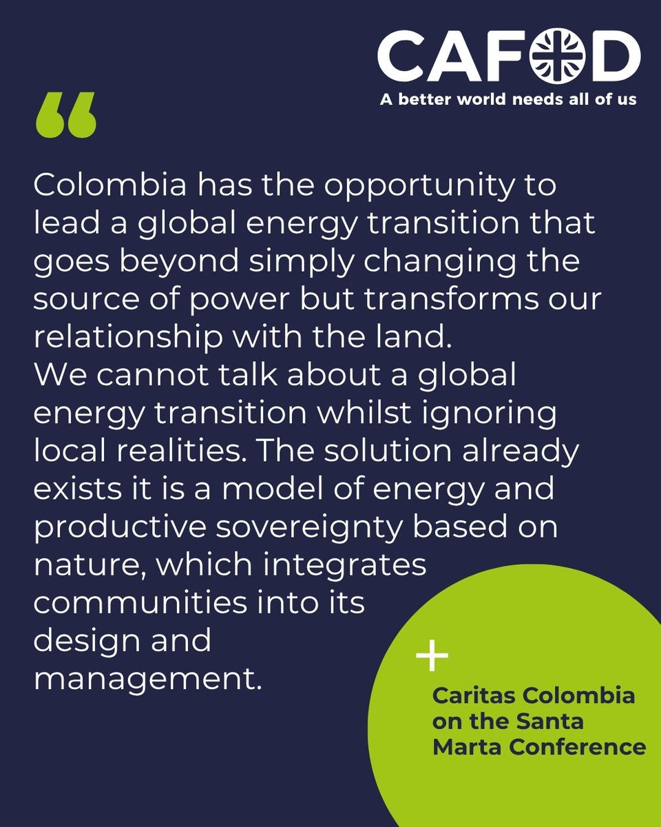 CAFOD's tweet photo. The first International Conference for a Just Transition Away from Fossil Fuels will start later this month in Colombia. 

Our local partners call for ambition and we hope to see the UK play its part. Find out more and email Ed Miliband. ⤵️ 

https://t.co/OKQMqbb0Mm https://t.co/G6PobzvHvf