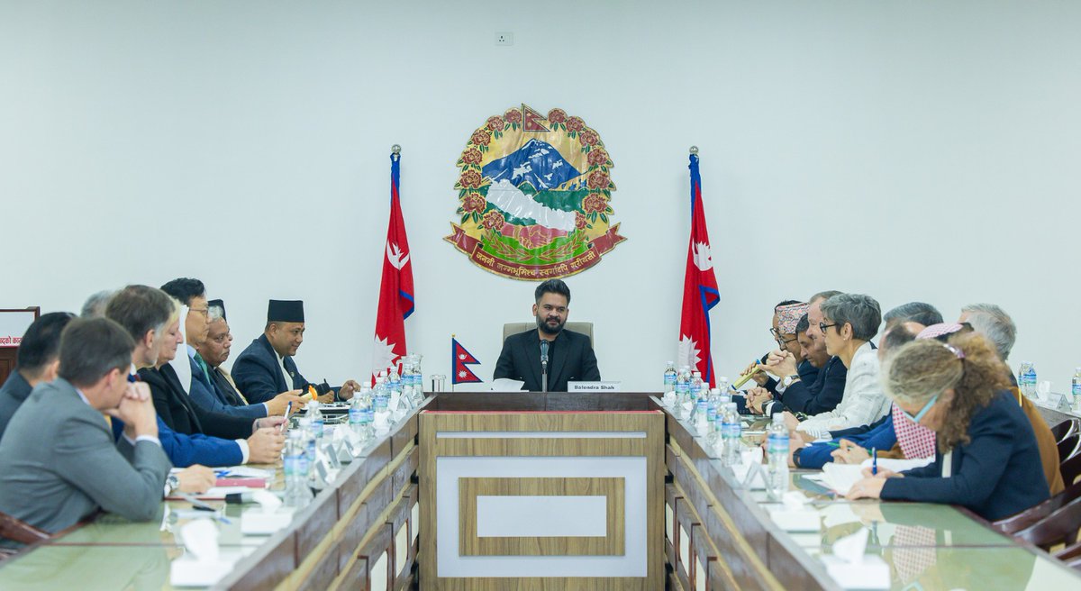 Ambassadors/Heads of Diplomatic Mission resident in Kathmandu paid a joint courtesy call on Rt. Hon. Mr Balendra Shah, Prime Minister of Nepal, at his Office in Singhadurbar today.

Ambassadors/Heads of Mission of India, Pakistan, Republic of Korea, United Kingdom, Qatar,