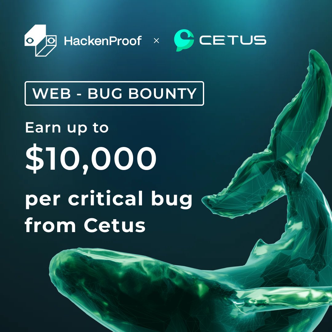 HackenProof's tweet image. ✅ [New bug bounty] Earn up to $10,000 with @CetusProtocol

Scope: Web

You will be rewarded based on these tiers:

Critical: $10,000
High: $5,000
Medium: $1,000
Low: $100

Start the #bugbounty hunt right now!

hackenproof.com/programs/cetus…