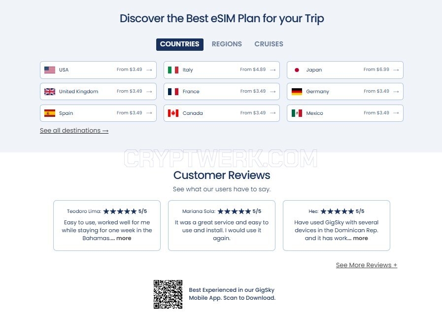 Cryptwerk_com's tweet image. 🌀 GigSky
🔹 Global travel eSIM data provider

⭕ Accepts: USDC

🌐 Address: GigSky, Inc. 156 2nd Street San Francisco, CA 94105 United States

◻️ #globalcoverage #mobileapp 

🔽 Learn more cryptwerk.com/company/gigsky/