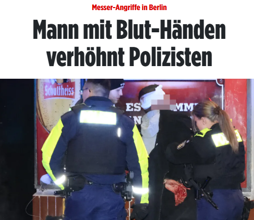 Taykra's tweet image. #Berlin: Innerhalb 1 Stunde mehrere Menschen in Moabit u Neukölln niedergestochen. In einer Kneipe gerieten ein Gast (25) u die Wirtin in Streit. Ein Schlichter wurde von d Mann niedergestochen. Der 25-Jährige wurde mediz versorgt u verhöhnte die Beamten. bild.de/regional/berli…