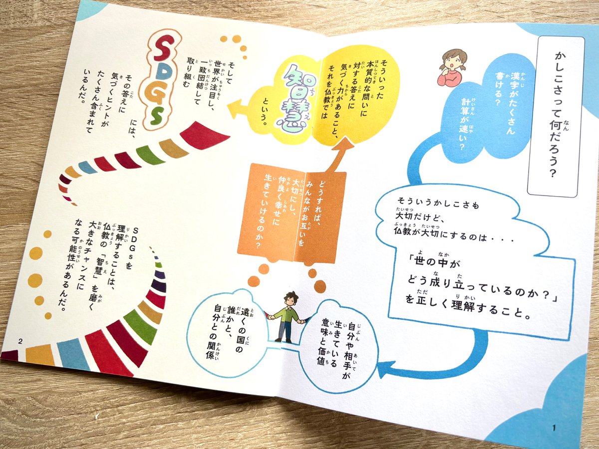 sunyata000's tweet photo. 【お仕事報告】
曹洞宗宗務庁さまよりご依頼をいただき、教化用小冊子「かしこく、やさしい君であるために。」のイラスト制作をさせていただきました！
SDGsを支える心の内面の力＝「智慧」について、子ども向けにやわらかく解説しています。
全国の曹洞宗のお寺で配布されるそうです🙇‍♀️ https://t.co/Id2Rkifc1k