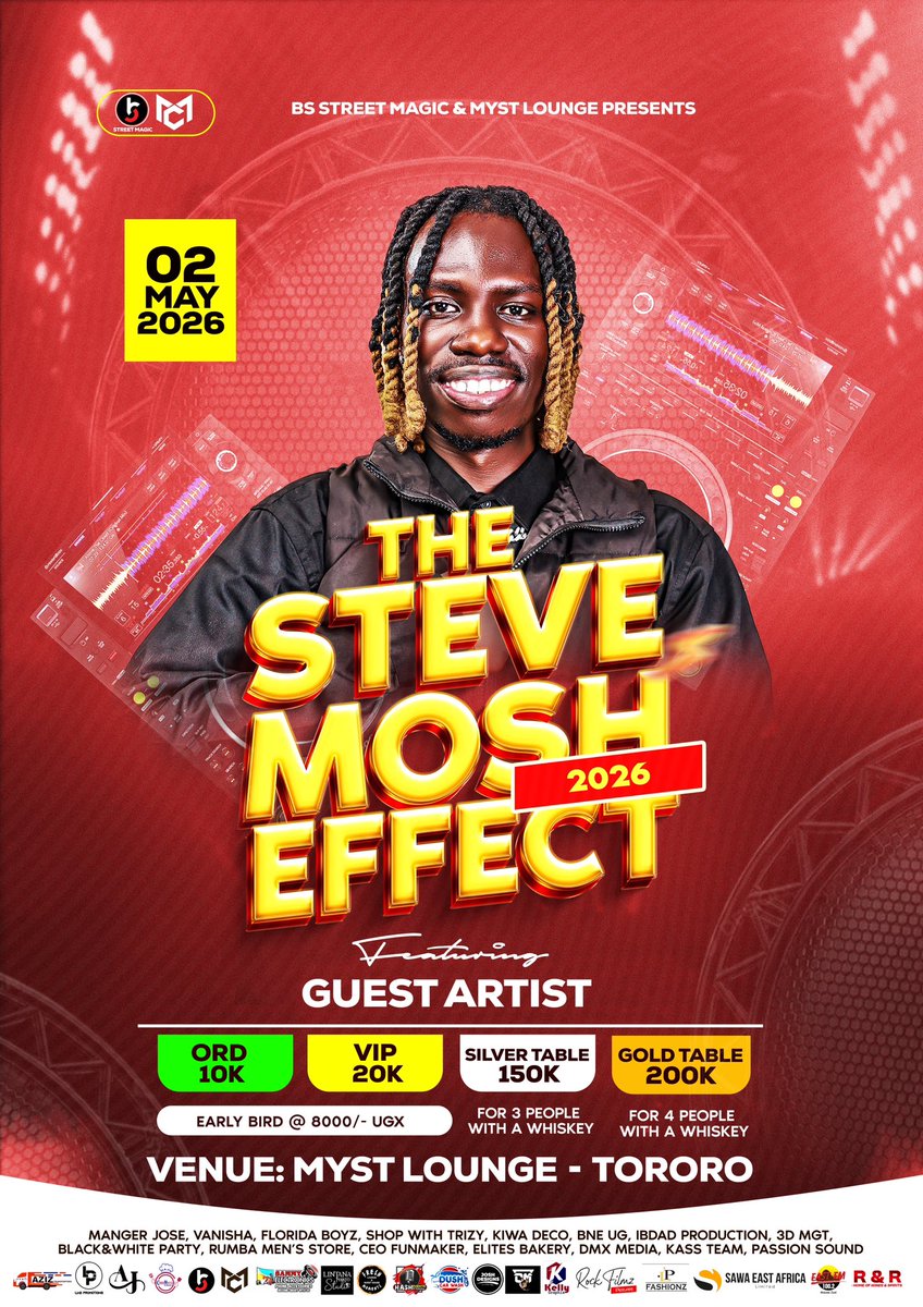 Stevemoshdejay's tweet photo. The steve mosh effect 2026
2nd may
Myst lounge Tororo https://t.co/JzqqawgtAJ