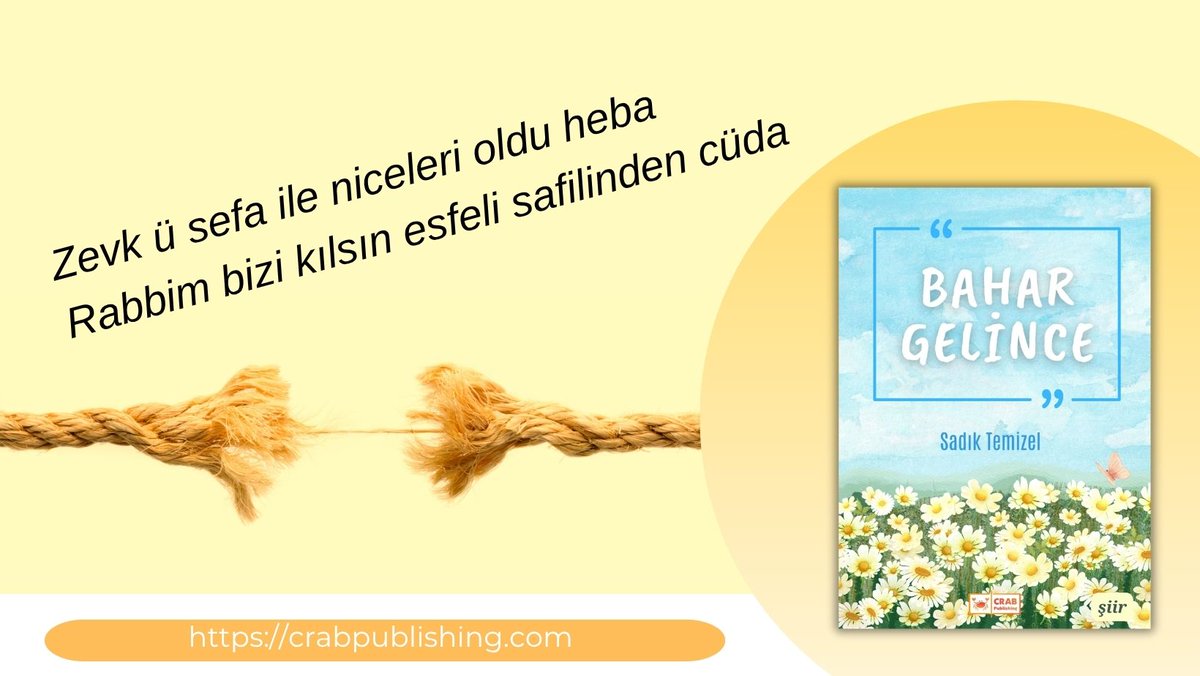 crabpublishing's tweet photo. BAHAR GELİNCE
Sadık Temizel

Allah’a daim itimat itikadımızdır
Bu da bizim sarih kesin içtihadımızdır

Satın almak için...
SMASHWORDS⏩https://t.co/82JxA4dvti
GOOGLE PLAY⏩https://t.co/rNVRDwtbug
APPLE⏩https://t.co/hSTMOKUtff
KOBO⏩https://t.co/68RXzJwwFf

İyi okumalar... https://t.co/CxgcJQiN3o