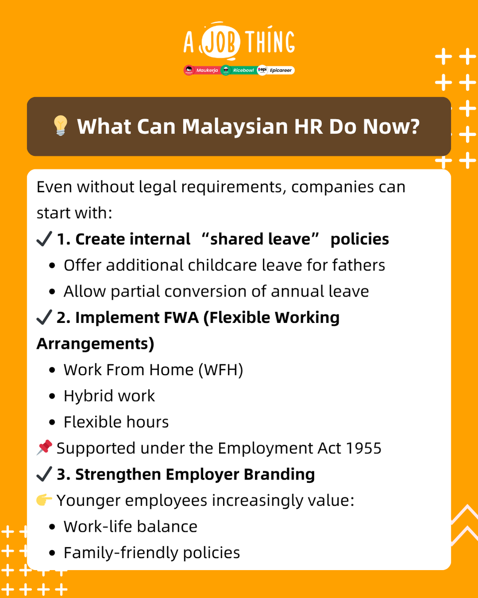 ajobthingcom's tweet photo. 🇲🇾 Does Malaysia have this kind of leave?
Singapore just introduced an update 👇
👉 Shared Parental Leave increased from 6 weeks → 10 weeks
👉 Parents can now share and split the leave
💡 Meaning: It’s no longer just about maternity leave—
it’s about both parents being involved https://t.co/iQLieaQpRH