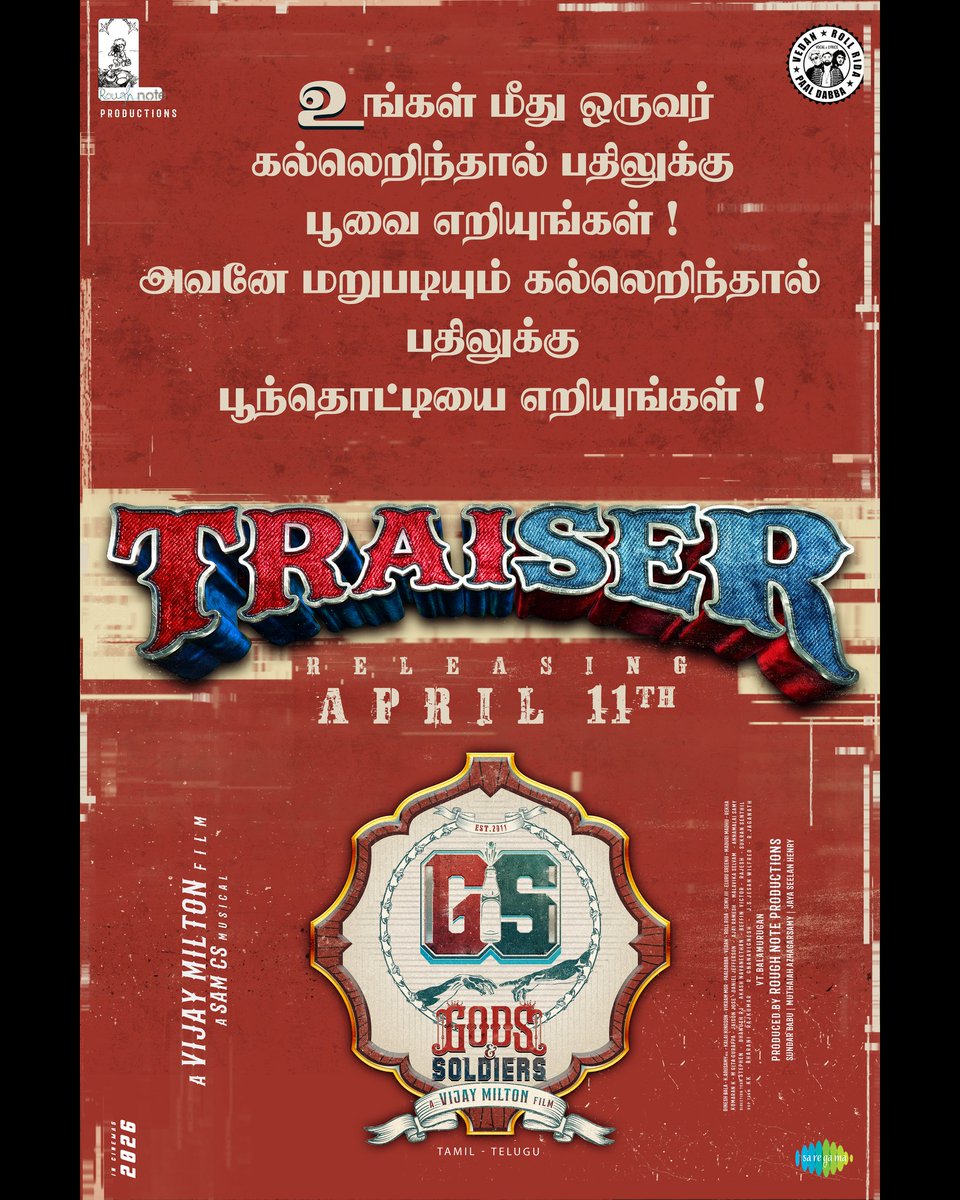 RoughnoteProd's tweet image. Breaking the usual, one drop at a time. Not a teaser, not a trailer — it’s #GodsandSoldiersTRAISER ⚔️🔥 coming on April 11 !!! 

Stay tuned for exciting updates ahead !! 3 more days to go for the TRAISER !!! 

@roughnoteprod
@vijaymilton @bharathhere @itsrajtarun #sunil