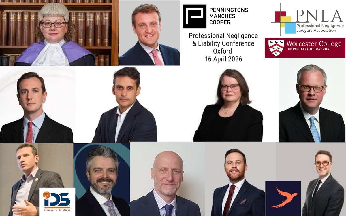 PNLAProfNegLaw's tweet photo. 📣 1 week to go!

PNLA &amp; @PenningtonsLaw
Professional Negligence Conference, Oxford – 16 April 2026.

Judiciary, leading counsel, mediators, experts &amp; forensic specialists attending.

🔗 More >>
https://t.co/5R4sxtlnOU

#PNLA #ProfessionalNegligence #Litigation #DisputeResolution https://t.co/OReCkgmPnj