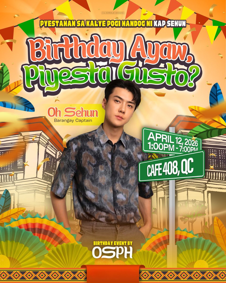 ohsehunph412_'s tweet photo. Henlo mga kabarangay!

May handog kaming masayang activities para sa ating Fiesta this Sunday!
Hatid ni Kap Sehun kasama ang kanyang masisipag na bebe gerlz.

Makijoin, at makifiesta kasama ang buong barangay! 

#SehunParaSaBayan #BirthdayAyawPyestaGustoSehun #PogiNiKap https://t.co/dExVcYn33Y
