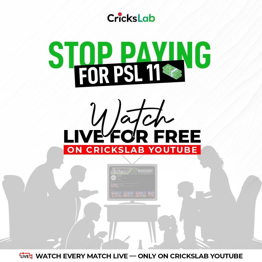 CricksLab's tweet photo. Why pay… when it’s FREE?

PSL 11 LIVE
No subscription. 
No hassle. 
Just cricket.

Only on CricksLab YouTube

#Crickslab | #KhelKaJunoon | #cricket | #PSL2026 https://t.co/stqQrkDd9O