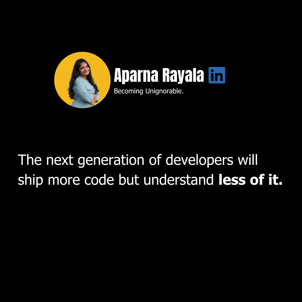 Aparna6264's tweet image. AI is helping us ship code at the speed of light, but it's also creating a generation of developers who are 'builders' in name only.

#SoftwareDevelopment #AIDisruption #TechDebt