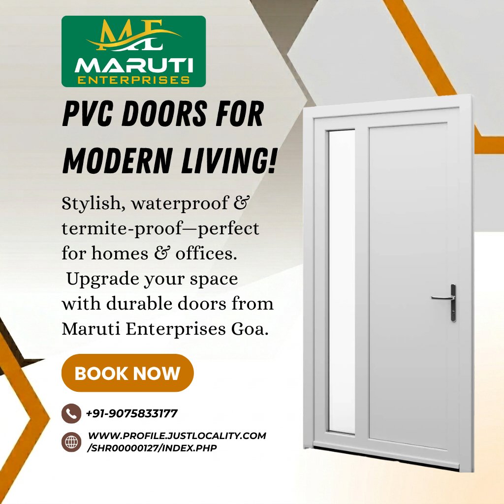 MarutiUPVCGoa's tweet image. PVC DOORS for Modern Living!
Stylish, waterproof &amp;amp; termite-proof—perfect for homes &amp;amp; offices.
Upgrade your space with durable doors from Maruti Enterprises Goa.
📞 9075833177 / 7972527233
🌐 profile.justlocality.com/shr00000127/in…
#PVCDoor #ModernDoors #GoaHomes #InteriorDesign