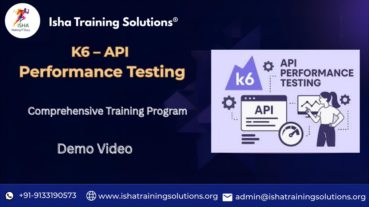 IshaKumargupta's tweet image. K6 API Performance Testing
Watch here: youtu.be/ls_0K9sg19c
Enrollments Open!
Regular Sessions Start: 8th Apl
Timings:8thApl@8PMIST/8thApl@10:30AMEST
Course Fee:₹6,900/$89
Course details: ishatrainingsolutions.org/courses/k6-api…
📞9133190573 
 #K6 #APIPerformanceTesting #PerformanceTesting