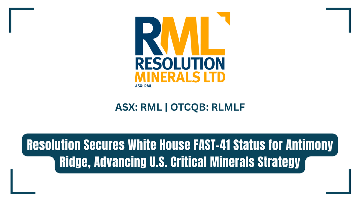 InvestorNews's tweet photo. Resolution Minerals Secures White House FAST-41 Status for Antimony Ridge, Advancing U.S. Critical Minerals Strategy https://t.co/0uzuyDVr6P
#FAST41 #Antimony #CriticalMinerals #Tungsten #Gold @Resolution_LTD $RML.AX $RLMLF cc: @InvestorNews https://t.co/t6KLgymYCu