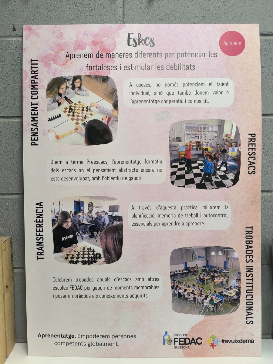 EduEscacsFEDAC's tweet photo. Projecte #Eskcs a les @EscolesFEDAC segueix treballants la Transferència/Preescacs/Pensaments compartit i Trobades Institucionals @FEDACGuissona Hora Complementària #ESKCMAT @EloiNortes @ariadnaplanas @EscacsEscola @mrovi23 @ramonperez23 @jdurro @davidbernaltbn https://t.co/zaYAqO2Wej