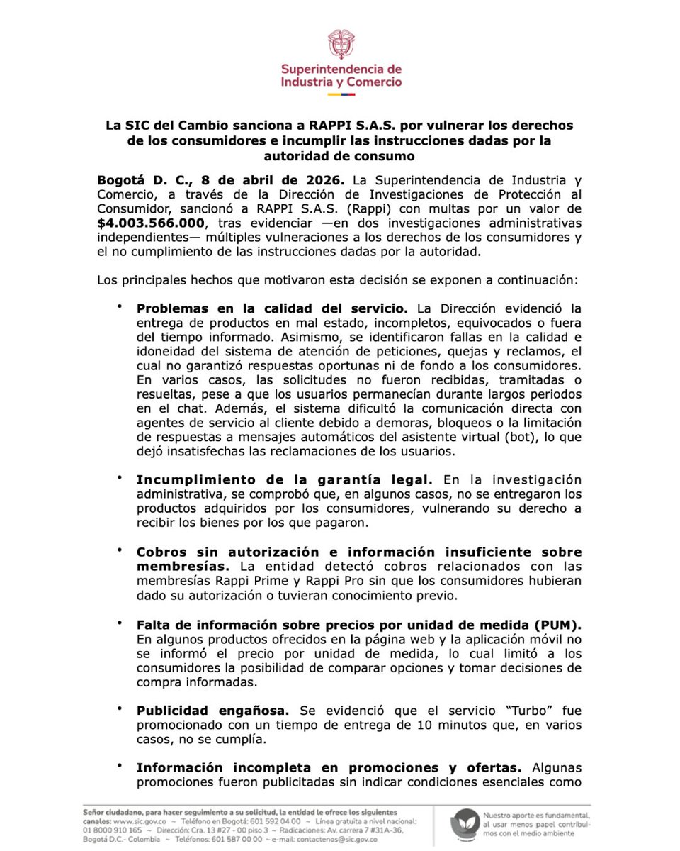 Superintendencia de Industria y Comercio 🇨🇴 tweet media
