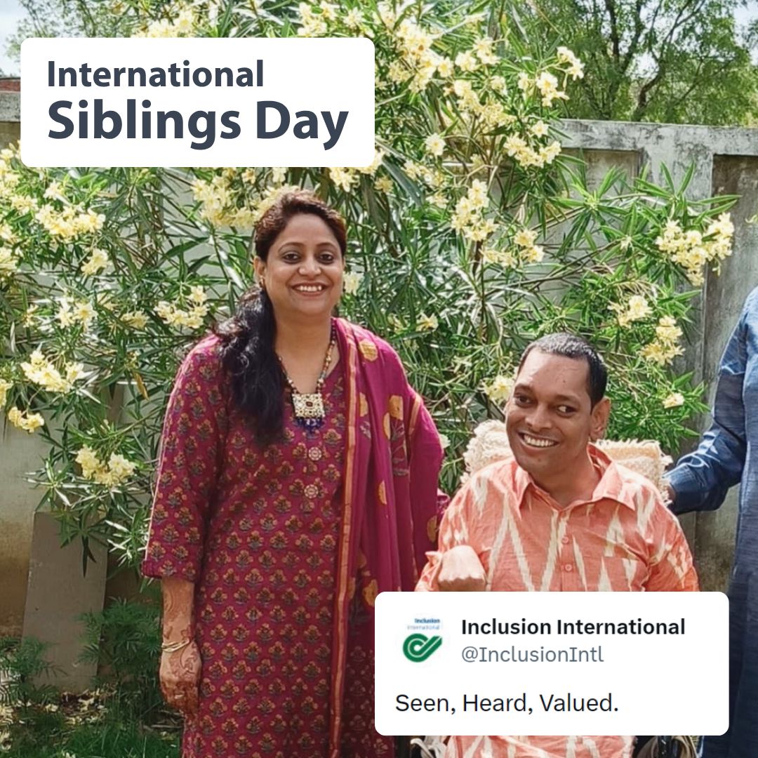 InclusionIntl's tweet photo. "Standing by my sibling is not just an act of responsibility ... it is a deeply personal and transformative journey to me." 🇮🇳

Shabina Bano from India shares how her relationship with her brother has shaped her life and advocacy ahead of #InternationalSiblingsDay. https://t.co/Qzc0iVX2dv