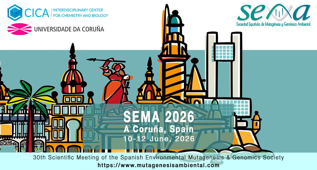 Fundacion_UDC's tweet photo. 🌟 Apaixonado pola xenética e a saúde?

Únete ao congreso 30th Scientific Meeting of the Spanish Environmental Mutagenesis &amp; Genomics Society (SEMA 2026) “An Atlantic glance on mutagenesis” en A Coruña! 🌊🔬

👉 Inscrición ata o 8 de xuño. Non o perdas!👉https://t.co/0RHgYkdHc2 https://t.co/MSAzXVDghh