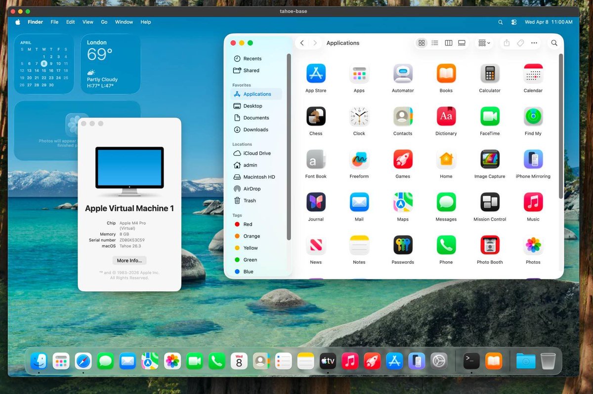 TIL you can run virtualised Tahoe on Sequoia with tart.run and it works *really well*