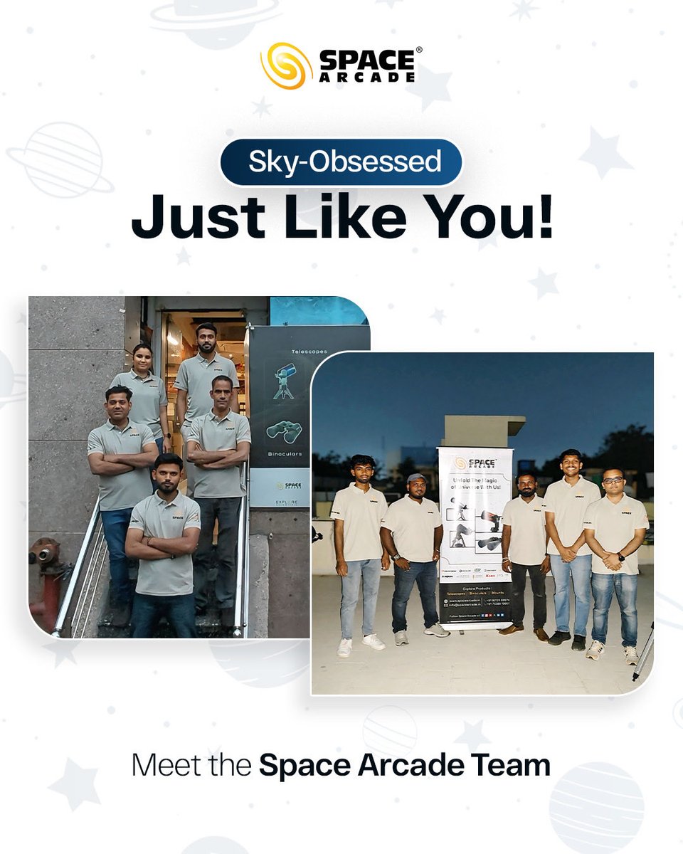 Not just a team… a group of sky lovers united by curiosity 🌌✨

From setting up telescopes to guiding countless eyes through the universe this is the passion behind Space Arcade.

We’re sky-obsessed, just like you. 🔭

Come, be a part of the journey.