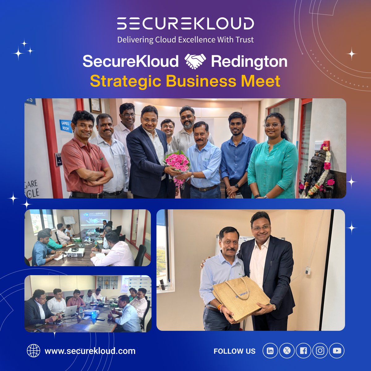SecureKloudTech's tweet photo. 🚀 Kicking off the new financial year with strong momentum! Hosted the Redington Cloud team as we align to double our cloud business. Strengthening the SecureKloud–Redington partnership to drive growth, innovation &amp; impactful outcomes. Onward &amp; Upward!

#CloudGrowth #AWS #GCP https://t.co/dMCR7emsrS