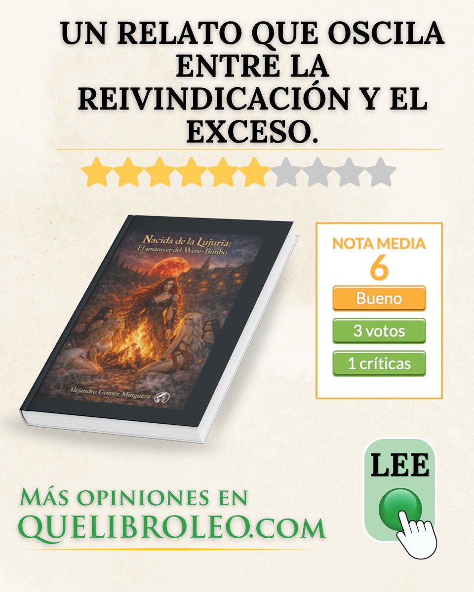 quelibroleo's tweet image. #opiniónQLL
NACIDA DE LA LUJURIA de @clubedeautores
quelibroleo.com/nacida-de-la-l… 

Fantasía, magia, amor, deseo y una intensa carga erótica en un relato que oscila entre la reivindicación y el exceso...

#libros #recomendadoQLL #LibrosRecomendados