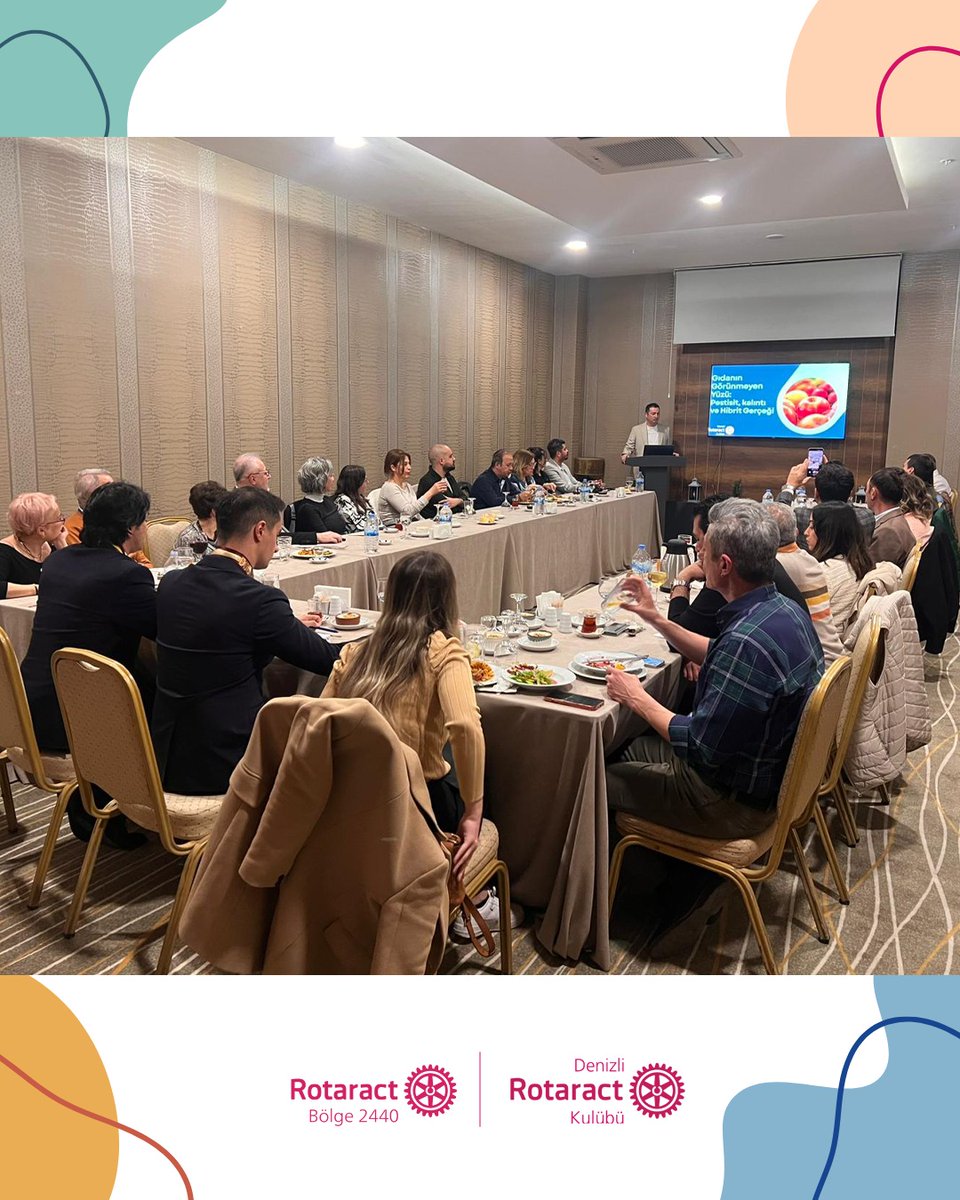 DenizliRotaract's tweet photo. 31 Mart 2026 tarihinde North Point Otel’de, Pamukkale Rotary Kulübü ile gerçekleştirdiğimiz toplantıda Rtc. Çağatay Vayvoda “Gıdanın Görünmeyen Yüzü: Pestisit, Kalıntı ve Hibrit Gerçeği” konulu değerli bir sunum yaptı.

#RotaryInternational #İyilikİçinBirleşin https://t.co/9HCr6vzXgr