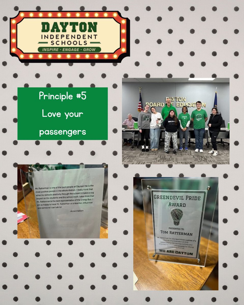 EnergyBusSchool's tweet image. Huge shout out to Dayton Independent Schools and how they implement Energy Bus principles daily! 💛💚 #schoolshoutout #EnergyBusForSchools #positiveenergy #loveyourpassengers #schoolculture