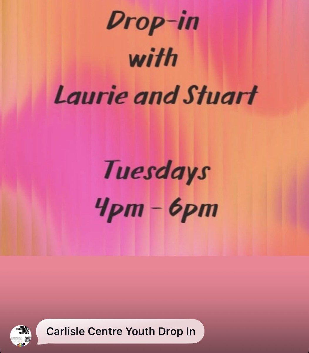 pinclgbtq's tweet photo. PiNC &amp; Sticky Bits Café updated opening times &amp; sessions:

Sticky Bits Café,21 Victoria Pl,Carlisle-Tues,Wed&amp;Thurs (all ages), 11-1pm

Carlisle PINC Youth Drop-In (age 13 to 25):
Tues,4-6pm
Wed,4-6pm-Art

Maryport Centre Youth Drop-In (age 13 to 25),91 Crosby St:
Wednesdays,2-6pm https://t.co/l5qkp4zbXd