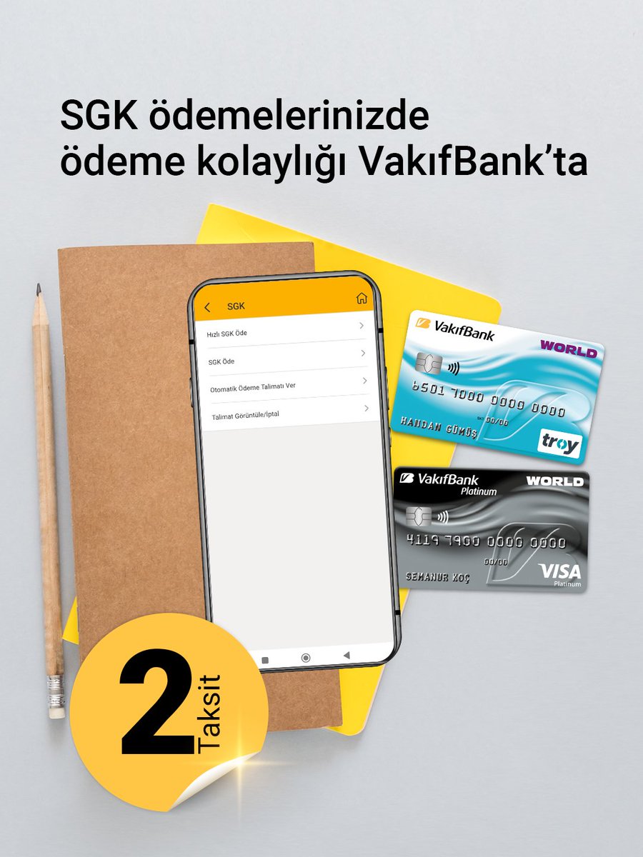 VakıfBank Worldcard ile peşin SGK ödemelerinizi bankamız kanalları üzerinden faizsiz 2 taksit avantajı ile gerçekleştirebilirsiniz. Detaylı bilgi için vakifkart.com.tr sitemizi ziyaret edebilirsiniz. #DaimaSeninle