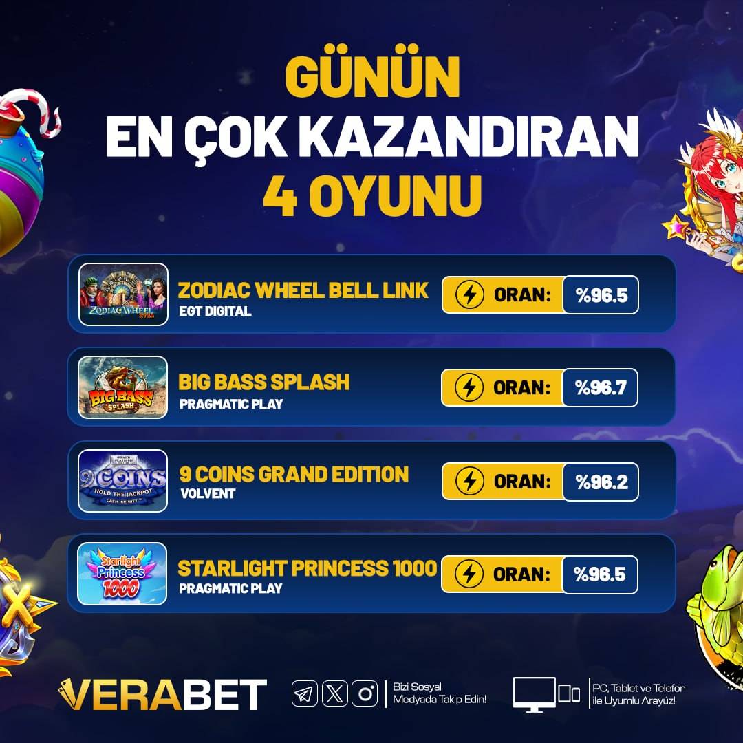verabetcom's tweet photo. Verabet'te günün en çok kazandıran 4️⃣ oyunu!

🔮 Zodiac Wheel Bell Link
🎣 Big Bass Splash
🪙 9 Coins Grand Edition
👸 Starlight Princess 1000

Yüksek RTP ile oyna!

🔗 Verabet - https://t.co/C5Am7uxqOW

#Verabet #VerabetGiriş https://t.co/NIUhltaGNt
