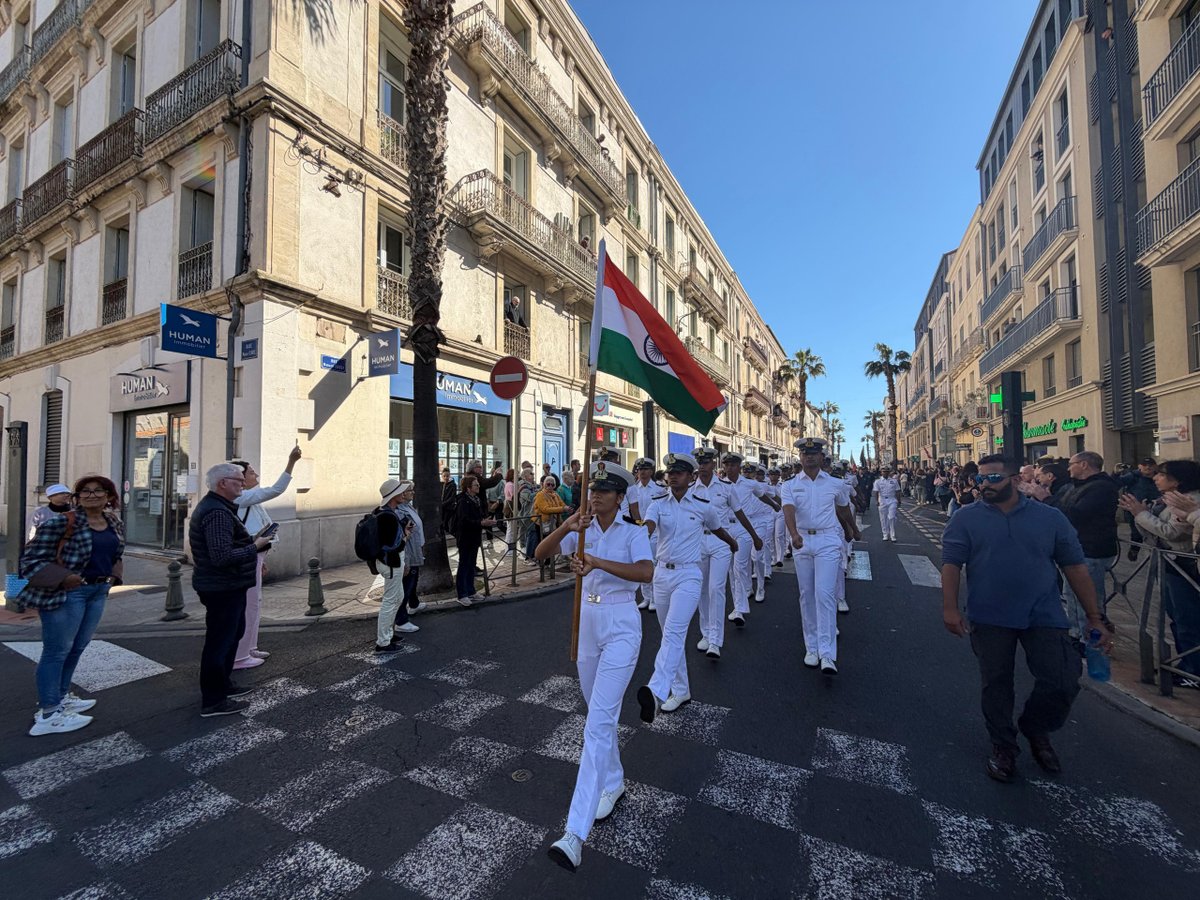 PIB_India's tweet image. INS Sudarshini, the Indian Navy’s Sail Training Ship, departed the port city of Sète on 07 Apr 2026, marking successful culmination of her participation in the renowned Escale à Sète. This biennial festival is amongst the largest maritime gatherings in the Mediterranean,