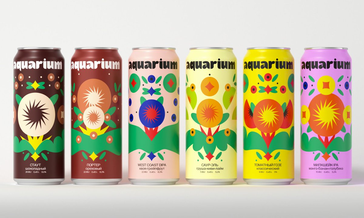 packagings's tweet image. Aquarium #craftbeer - The symmetrical compositions and rhythmic botanical #motifs stay true to the source material while the saturated, contrasting colour palette gives each variant its own distinct shelf personality. 

packagingoftheworld.com/2026/04/craft-…

#packagingdesign by ddhzrr