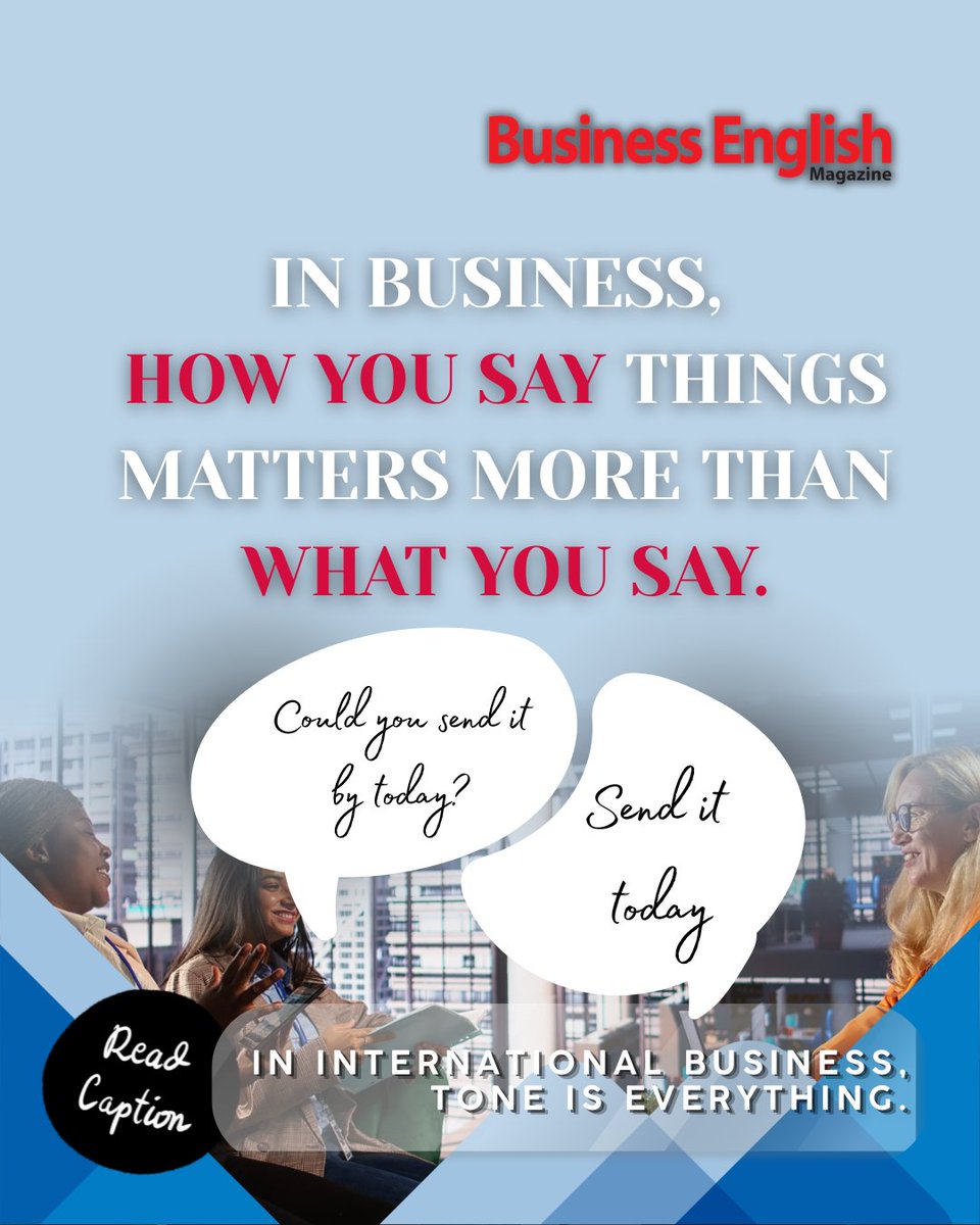 BusinessEngM's tweet photo. In international business, tone is everything.

In many English-speaking workplaces:

Direct = can sound rude
Polite = sounds professional

Instead of:
❌ “Send me the report.”
Try:
✅ “Could you please send me the report?”
Softening language builds better relationships. https://t.co/vNRUjSboX7