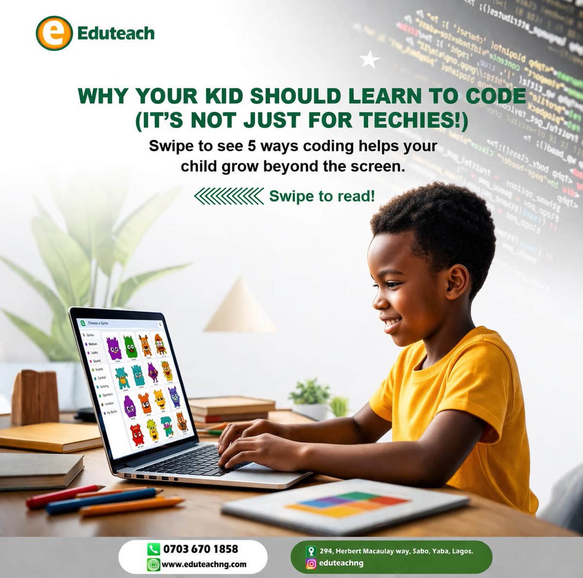Eduteachng's tweet photo. Coding isn’t just for tech careers.

It builds problem-solving, creativity, and resilience, skills every child needs.

Our Weekend Coding Classes help kids start early and learn with structure.

📲 0708 422 3799

#Eduteach #CodingForKids #STEMEducation #FutureSkills #ParentsNG https://t.co/ksFUyWpmgn
