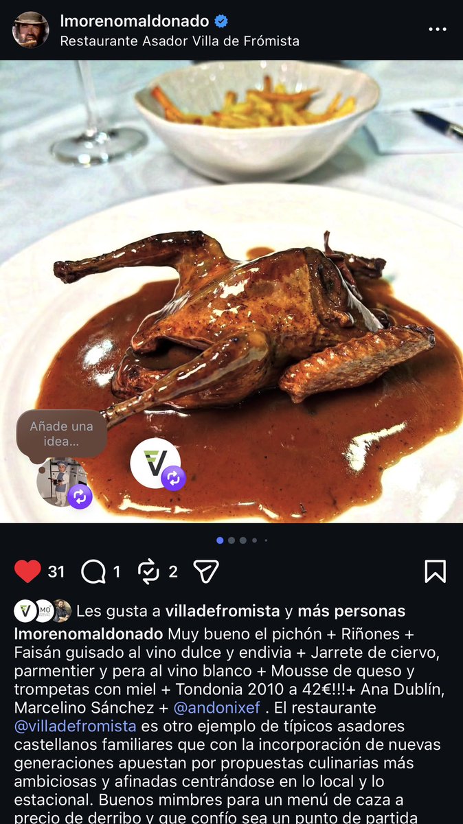 andonixef's tweet photo. Hoy publica en su Instagram su visita Luis Moreno Maldonado!!! 🤩🥳

El mundo es tan caprichoso que se dio la casualidad de que dos grandes gourmets coincidieron en reservar el mismo día en nuestra casa, un martes que parecía que iba a ser tranquilo, tenía sentados en el comedor a dos pesos pesados de la gastronomía, no sabéis que nervios tenía 🫣🤭

 https://t.co/ZoBH0pn5kE
