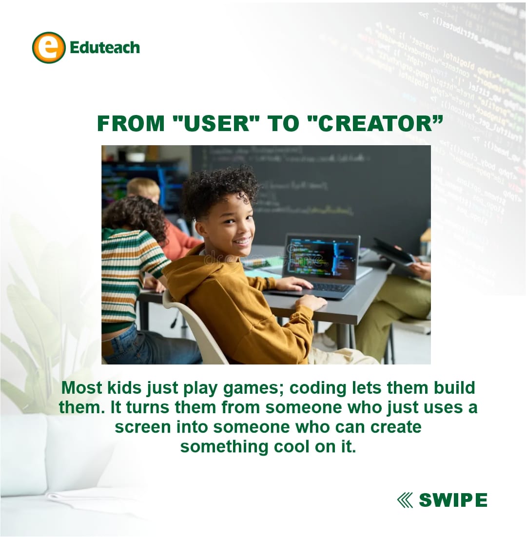 Eduteachng's tweet photo. Coding isn’t just for tech careers.

It builds problem-solving, creativity, and resilience, skills every child needs.

Our Weekend Coding Classes help kids start early and learn with structure.

📲 0708 422 3799

#Eduteach #CodingForKids #STEMEducation #FutureSkills #ParentsNG https://t.co/ksFUyWpmgn