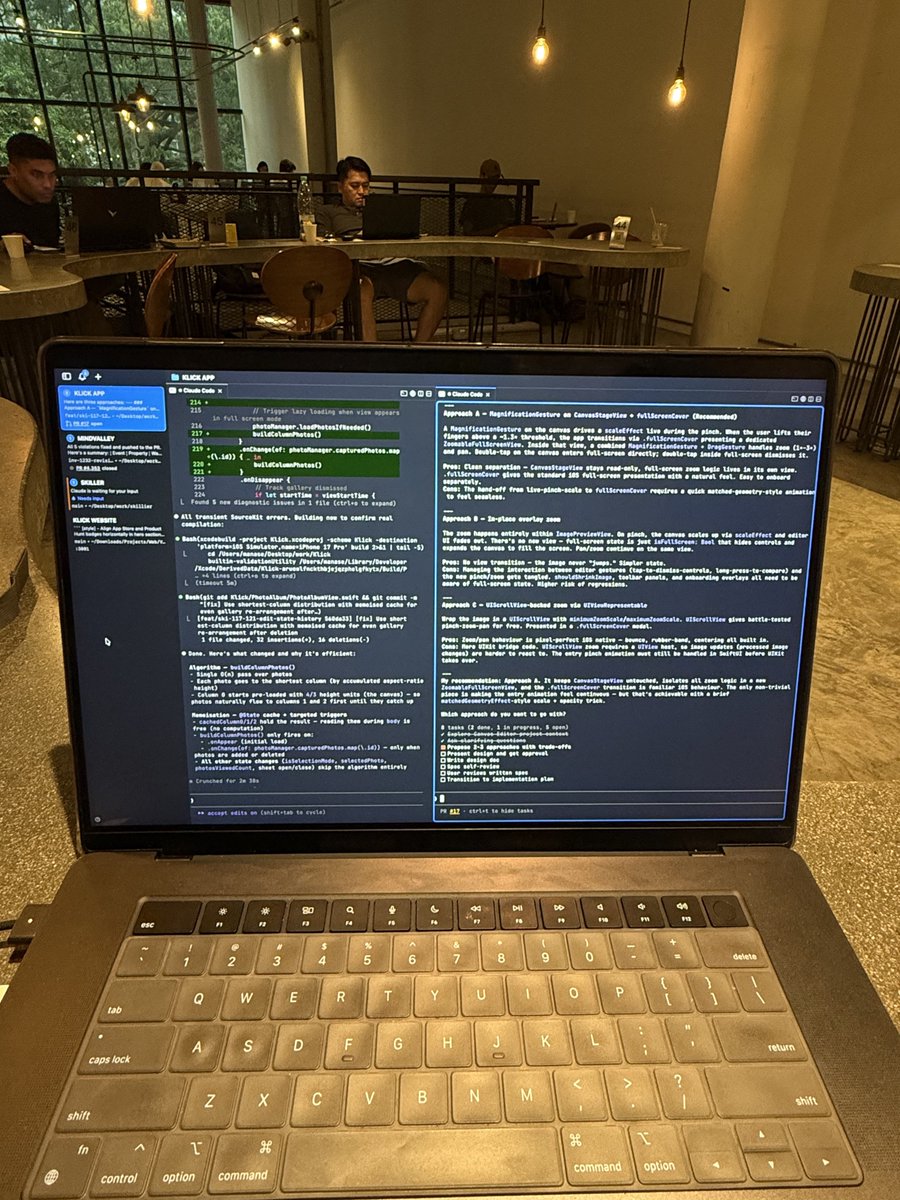 What a time to be alive ✨

Working on 4 projects simultaneously.

> Shipped a new product hunt badge on Klick’s website 
> Retesting a new canvas editor for Klick
> Last PR review for company work
> New secret project for AI workflow

All done at one from <a href="/BeanBros/">Bean Brothers Cafe</a> Cafe in Kl.