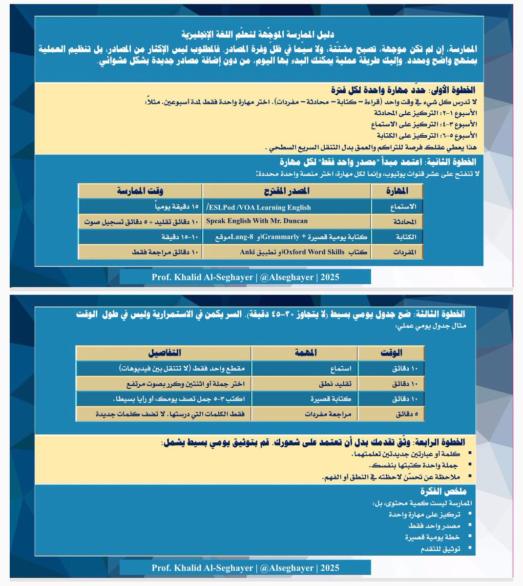 alseghayer's tweet image. تعلّم بذكاء لا بكثرة المصادر!!
دليل عملي لممارسة اللغة الإنجليزية يساعدك على التخلّص من التشتّت بين المصادر المتعددة.