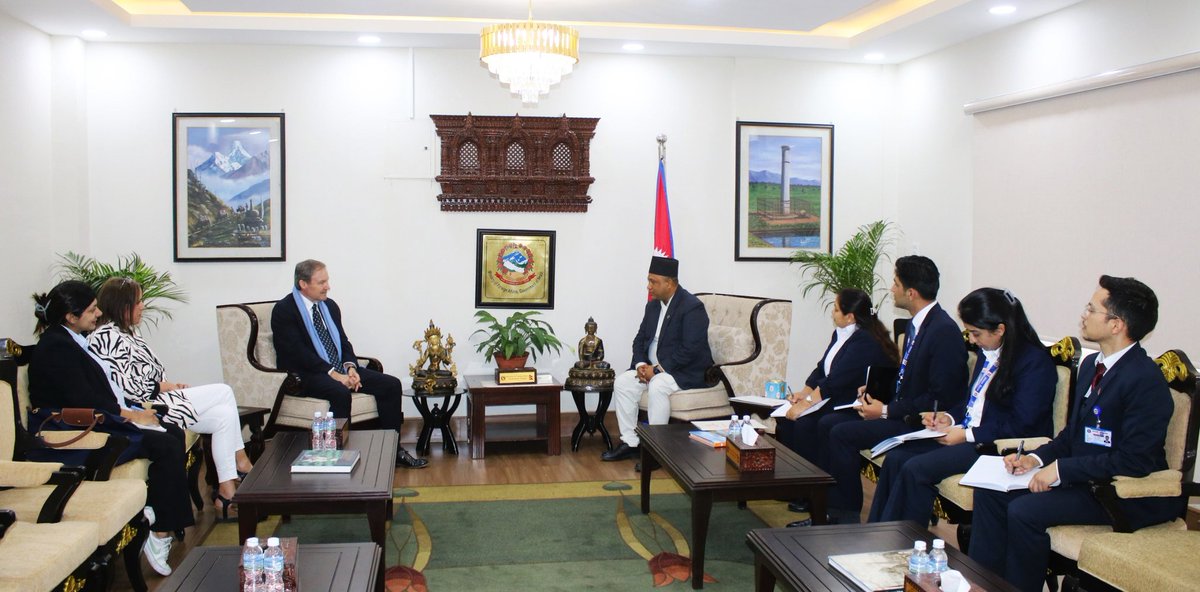 MofaNepal's tweet photo. Ambassador of the United Kingdom to Nepal H.E. Mr Rob Fenn @RobFennFCDO paid a courtesy call on Hon. Foreign Minister Mr Shisir Khanal @shisir at the Ministry today.

On the occasion, views were exchanged on further strengthening Nepal-UK relations and enhancing bilateral cooperation.

@PM_nepal_ 
@shisir 
@amritrai555 
@lokbchhetri