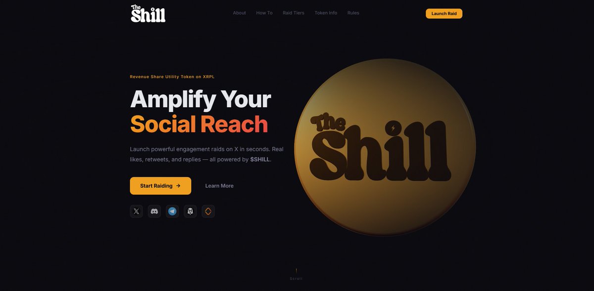 The Shill Raids website is a thing of beauty by the legend that is <a href="/CryptoJhinX/">CryptoJhin</a> 
Not only can you find out all about the project, you can start a raid for your community via the website using <a href="/XamanWallet/">Xaman® Wallet 🪝</a> and see live stats of the bot right there.
 
shillraids.com